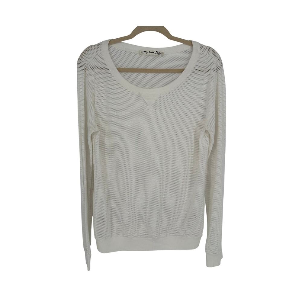 Michael Stars White Open Knit Sweater Womens One Size Long Sleeve Ribbed Comfort